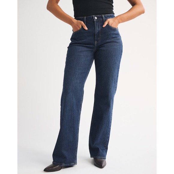 Abercrombie & Fitch Denim - Abercrombie & Fitch Curve Love High Rise 90s Relaxed Jean Dark Wash 32 Regular
